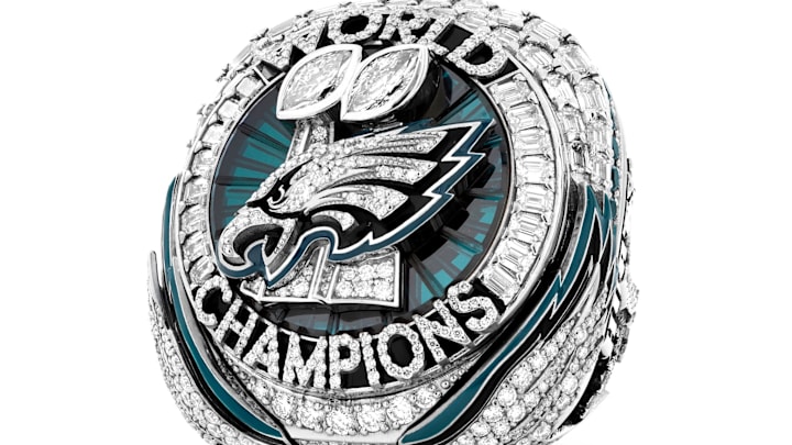 A look at the Philadelphia Eagles Super Bowl LIX championship ring. A look at the Philadelphia Eagles Super Bowl LIX championship ring.