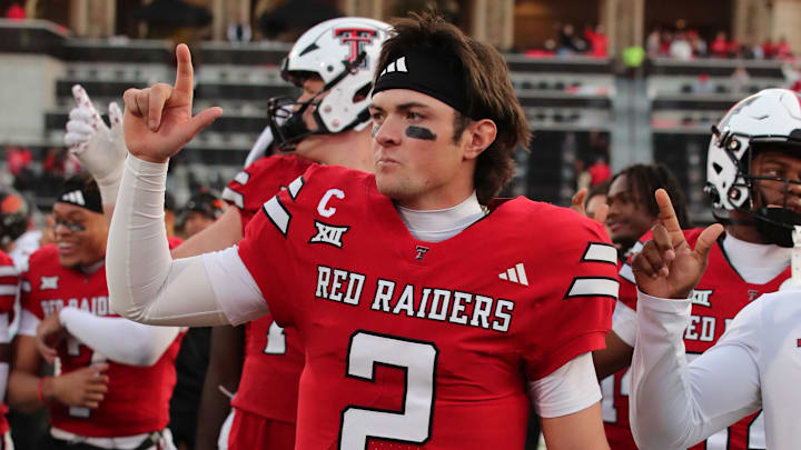 Texas Tech Red Raiders quarterback Behren Morton after the game against the Oklahoma State Cowboys at Jones AT&T Stadium.