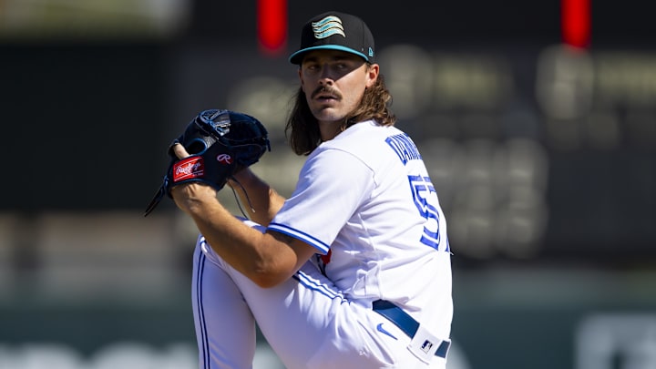 Oct 22, 2022; Phoenix, Arizona, USA; Toronto Blue Jays pitcher Hagen Danner plays for the Salt River