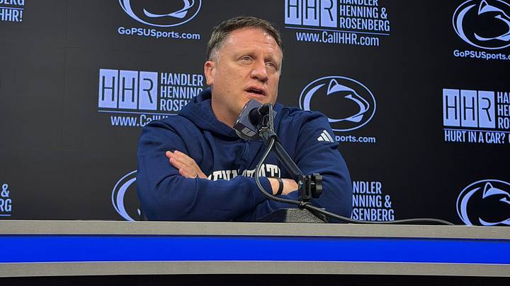Penn State men's basketball coach Mike Rhoades speaks at Nittany Lions media day at the Bryce Jordan Center. Penn State men's basketball coach Mike Rhoades speaks at Nittany Lions media day at the Bryce Jordan Center.