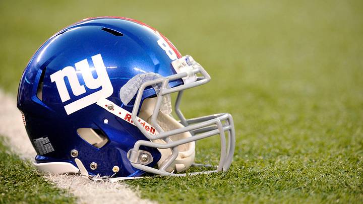 Aug 24, 2012; East Rutherford, NJ, USA;  A New York Giants helmet on the field before the first half against the Chicago Bears at Metlife Stadium. Mandatory Credit: Joe Camporeale-USA TODAY Sports