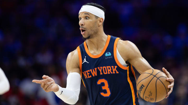 Apr 28, 2024; Philadelphia, Pennsylvania, USA; New York Knicks guard Josh Hart (3) brings the ball Apr 28, 2024; Philadelphia, Pennsylvania, USA; New York Knicks guard Josh Hart (3) brings the ball