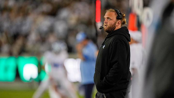 Sep 6, 2025; Charlotte, North Carolina, USA; North Carolina Tar Heels defensive coach Steve Belichick during the first quarter against the Charlotte 49ers at Jerry Richardson Stadium. Mandatory Credit: Jim Dedmon-Imagn Images