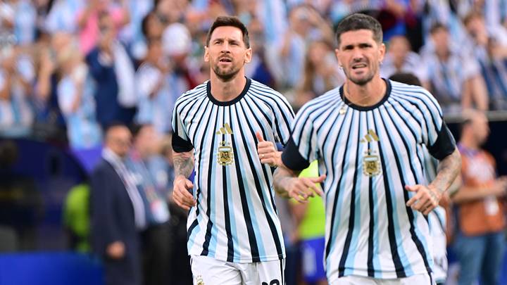 Inter Miami teammates Lionel Messi and Rodrigo De Paul warm up June 15 before Argentina's match against Algeria in a World Cup group match. Messi scored a hat trick in the 3-0 win. La Albiceleste play Austria at noon CDT.