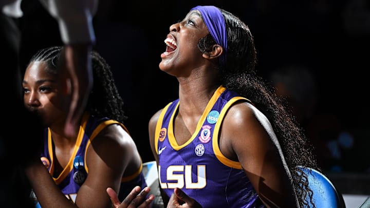Mar 30, 2025; Spokane, WA, USA; LSU Lady Tigers guard Flau'Jae Johnson (4) looks on during introduction during the Elite 8 NCAA Tournament basketball game against the UCLA Bruinsat Spokane Arena. Mandatory Credit: James Snook-Imagn Images Mar 30, 2025; Spokane, WA, USA; LSU Lady Tigers guard Flau'Jae Johnson (4) looks on during introduction during the Elite 8 NCAA Tournament basketball game against the UCLA Bruinsat Spokane Arena. Mandatory Credit: James Snook-Imagn Images