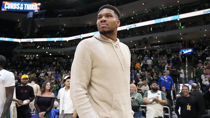 Apr 10, 2026; Milwaukee, Wisconsin, USA;  Milwaukee Bucks forward Giannis Antetokounmpo (34) looks around following the game against the Brooklyn Nets at Fiserv Forum. Mandatory Credit: Jeff Hanisch-Imagn Images