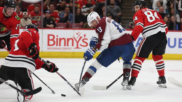 Apr 2, 2025; Chicago, Illinois, USA; Colorado Avalanche right wing Valeri Nichushkin (13), Chicago Blackhawks center Oliver Moore (11) and left wing Landon Slaggert (84) battle for control of the puck during the second period
at United Center. Mandatory Credit: Talia Sprague-Imagn Images Apr 2, 2025; Chicago, Illinois, USA; Colorado Avalanche right wing Valeri Nichushkin (13), Chicago Blackhawks center Oliver Moore (11) and left wing Landon Slaggert (84) battle for control of the puck during the second period
at United Center. Mandatory Credit: Talia Sprague-Imagn Images