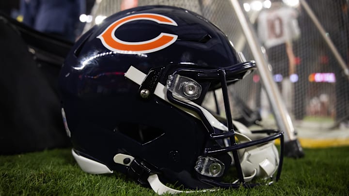 Detailed view of a Chicago Bears helmet at State Farm Stadium.