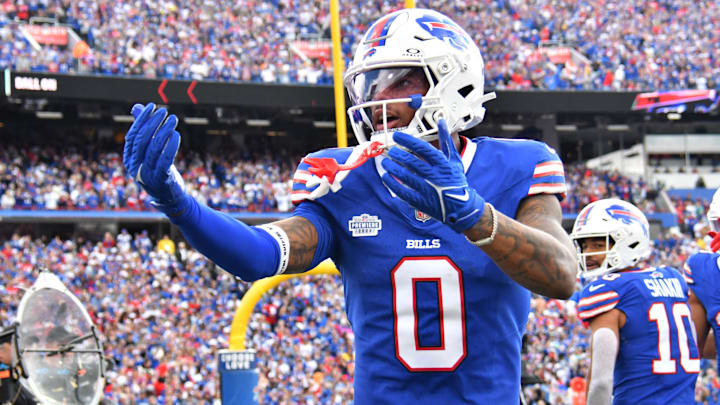 Buffalo Bills wide receiver Keon Coleman reacts after a play against the Arizona Cardinals.
