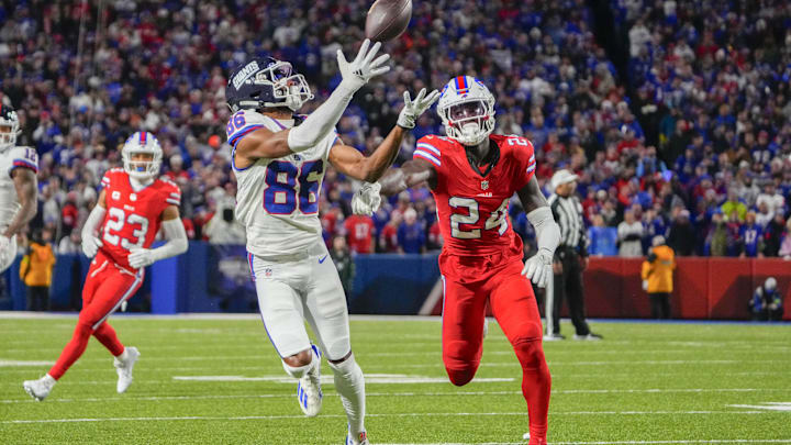 Oct 15, 2023; Orchard Park, New York, USA; New York Giants wide receiver Darius Slayton (86) makes a