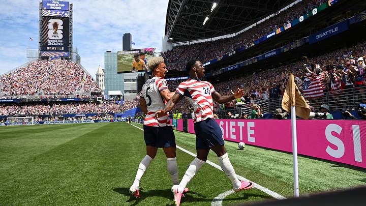 June 19, 2026; Seattle, Washington, U.S.; Folarin Balogun and Antonee Robinson of the U.S. celebrate after Australia's Cameron Burgess scores an own goal and the first goal for U.S. Mandatory Credit: Troy Wayrynen-Imagn Images June 19, 2026; Seattle, Washington, U.S.; Folarin Balogun and Antonee Robinson of the U.S. celebrate after Australia's Cameron Burgess scores an own goal and the first goal for U.S. Mandatory Credit: Troy Wayrynen-Imagn Images