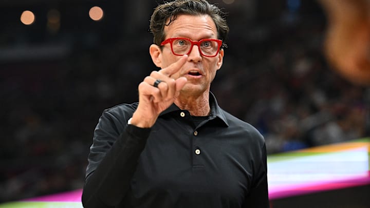 Atlanta Hawks head coach Quin Snyder reacts against the Cleveland Cavaliers.