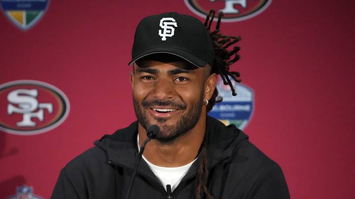 Sep 11, 2026; Melbourne, Victoria, Australia; San Francisco 49ers linebacker Fred Warner (54) at press conference after the 2026 NFL Melbourne Game against the Los Angeles Rams at Melbourne Cricket Ground. Mandatory Credit: Kirby Lee-Imagn Images Sep 11, 2026; Melbourne, Victoria, Australia; San Francisco 49ers linebacker Fred Warner (54) at press conference after the 2026 NFL Melbourne Game against the Los Angeles Rams at Melbourne Cricket Ground. Mandatory Credit: Kirby Lee-Imagn Images