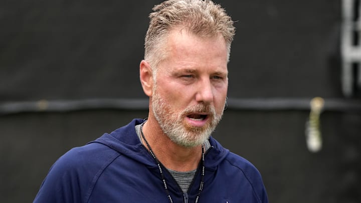 Dallas Cowboys defensive coordinator Matt Eberflus during training camp at the River Ridge Fields.