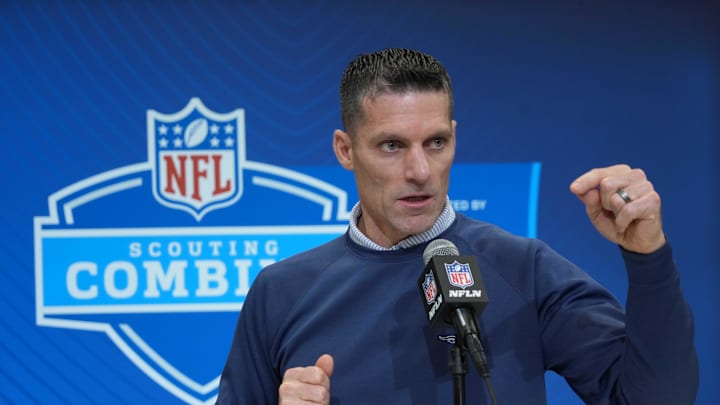 Feb 27, 2025; Indianapolis, IN, USA; Houston Texans general manager Nick Caserio speaks during the 2025 NFL Scouting Combine at the Indiana Convention Center. Mandatory Credit: Kirby Lee-Imagn Images