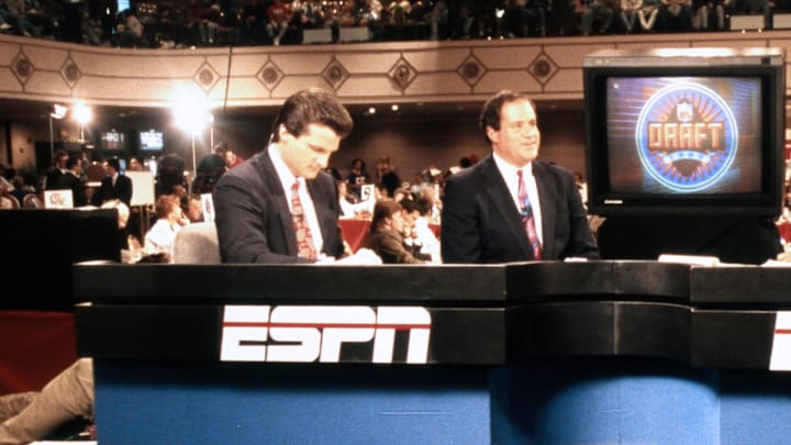 ESPN announcers Mel Kiper Jr. (left) and Chris Berman. Mandatory Credit: Imagn Images