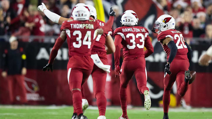Dec 25, 2022; Glendale, Arizona, USA; Arizona Cardinals cornerback Marco Wilson (20) celebrates an
