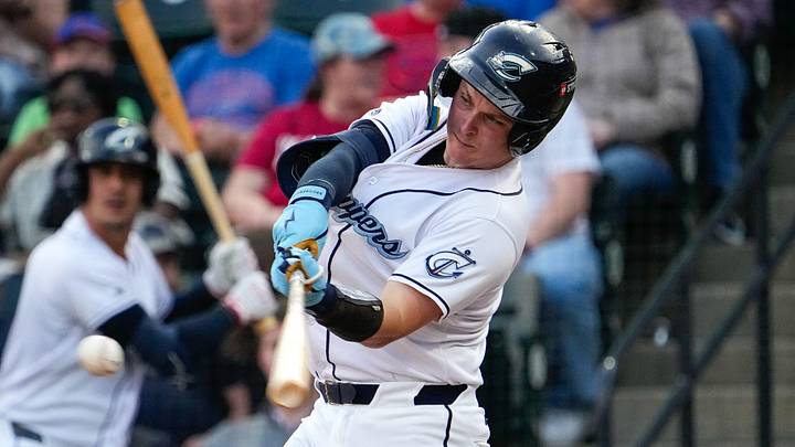 Columbus Clippers Cooper Ingle (2) hits the ball during the home opener against the Indianapolis Indians at Huntington Park on Tuesday, March 31, 2026 in Columbus, Ohio. Columbus Clippers Cooper Ingle (2) hits the ball during the home opener against the Indianapolis Indians at Huntington Park on Tuesday, March 31, 2026 in Columbus, Ohio.