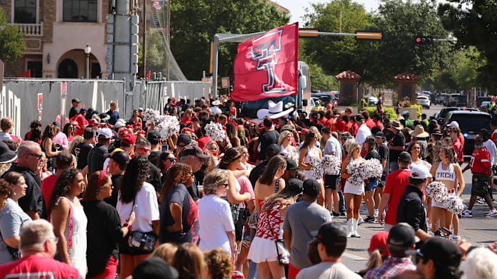 Sep 30, 2023; Lubbock, Texas, USA;  A general view of fans outside of Jones AT&T Stadium and Cody Campbell Field before the game between the Texas Tech Red Raiders and the Houston Cougars. Mandatory Credit: Michael C. Johnson-Imagn Images