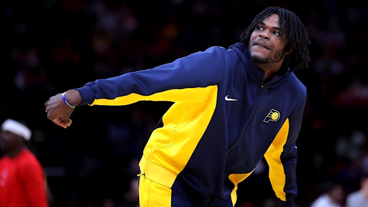 Dec 26, 2023; Houston, Texas, USA; Indiana Pacers forward Jarace Walker (5) during the game against the Houston Rockets at Toyota Center. Mandatory Credit: Erik Williams-Imagn Images
