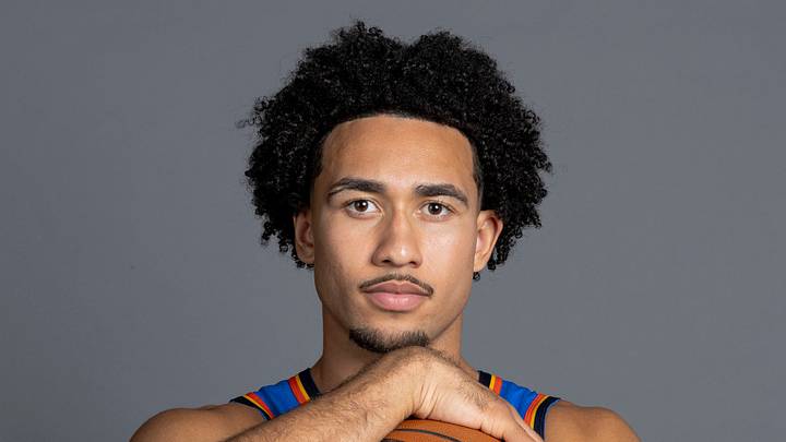 Sep 28, 2026; Oklahoma City, OK, USA; Oklahoma City Thunder guard Jared McCain (3) poses for a photo during Oklahoma City Thunder Media Day at Paycom Center. Mandatory Credit: Alonzo Adams-Imagn Images