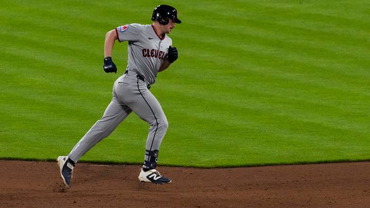 Jul 29, 2026: Cleveland Guardians first baseman Kyle Manzardo runs the bases after hitting a solo home run against the Cincinnati Reds in the seventh inning at Great American Ball Park. Credit: Aaron Doster-Imagn Images