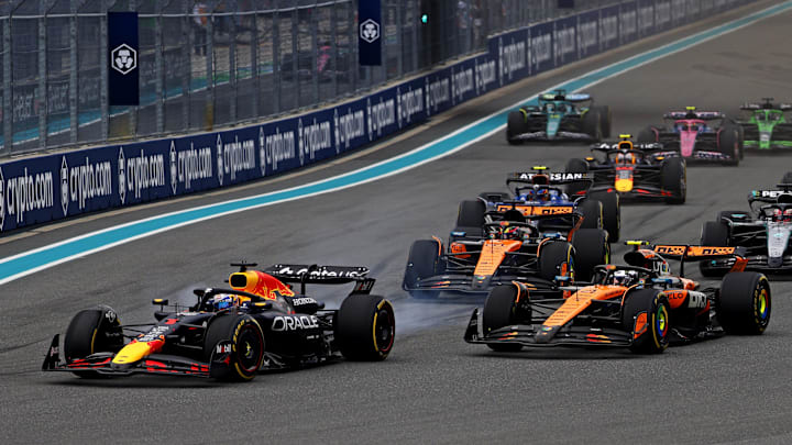 May 4, 2025; Miami Gardens, FL, USA; Red Bull driver Max Verstappen (1) leads the start of the F1 Miami Grand Prix at Miami International Autodrome. Mandatory Credit: Peter Casey-Imagn Images May 4, 2025; Miami Gardens, FL, USA; Red Bull driver Max Verstappen (1) leads the start of the F1 Miami Grand Prix at Miami International Autodrome. Mandatory Credit: Peter Casey-Imagn Images