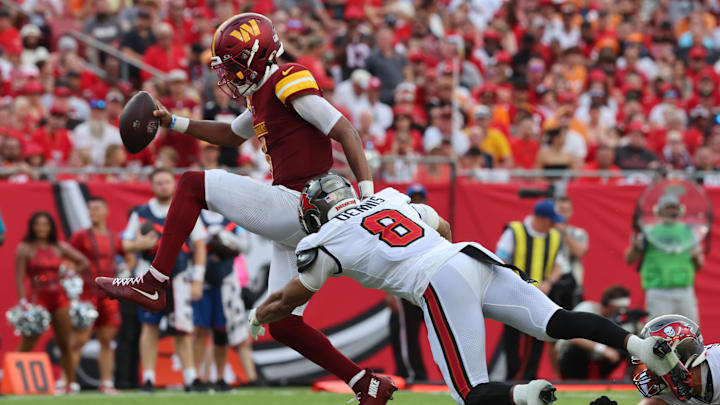 Bet the OVER on Jayden Daniels' rushing yards total against the Buccaneers.