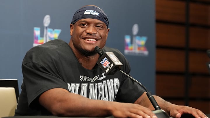 Seattle Seahawks running back Kenneth Walker III (9) speaks in a press conference