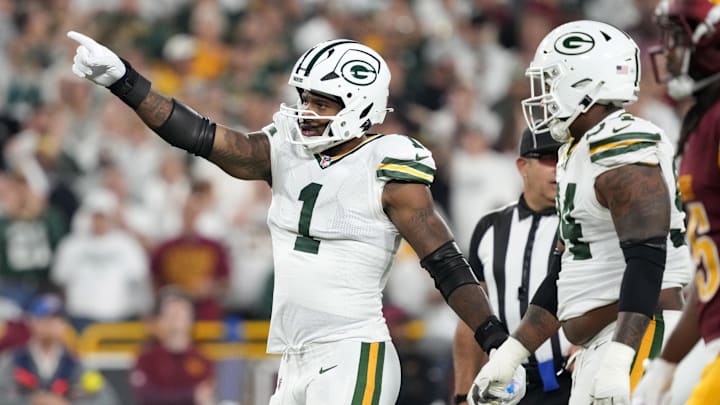 Green Bay Packers defensive end Micah Parsons reacts in the first quarter against the Washington Commanders at Lambeau Field. Green Bay Packers defensive end Micah Parsons reacts in the first quarter against the Washington Commanders at Lambeau Field.