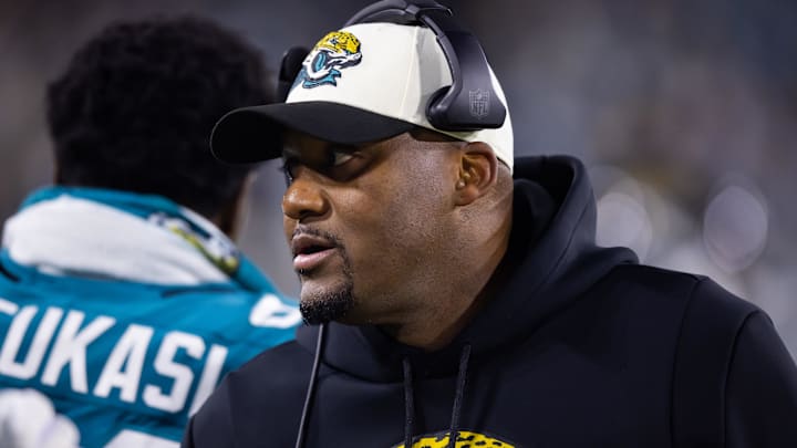 Jan 14, 2023; Jacksonville, Florida, USA; Jacksonville Jaguars defensive coordinator Mike Caldwell.