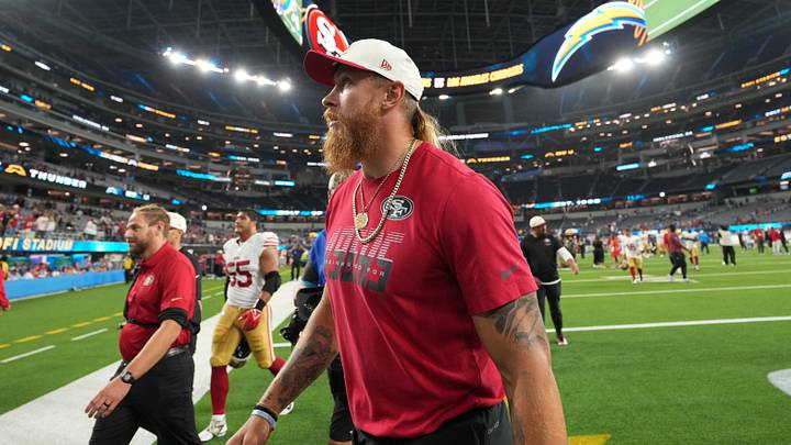 Aug 20, 2026; Inglewood, California, USA; San Francisco 49ers tight end George Kittle leaves the field after the game against the Los Angeles Chargers at SoFi Stadium. Mandatory Credit: Kirby Lee-Imagn Images Aug 20, 2026; Inglewood, California, USA; San Francisco 49ers tight end George Kittle leaves the field after the game against the Los Angeles Chargers at SoFi Stadium. Mandatory Credit: Kirby Lee-Imagn Images
