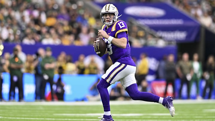 Dec 31, 2024; Houston, TX, USA; LSU Tigers quarterback Garrett Nussmeier (13) runs the ball during the first half against the Baylor Bears at NRG Stadium. Mandatory Credit: Maria Lysaker-Imagn Images Dec 31, 2024; Houston, TX, USA; LSU Tigers quarterback Garrett Nussmeier (13) runs the ball during the first half against the Baylor Bears at NRG Stadium. Mandatory Credit: Maria Lysaker-Imagn Images