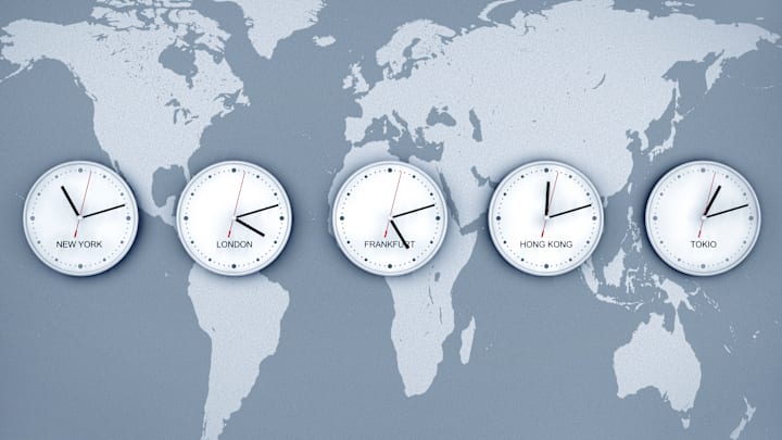Time zones throughout the world.