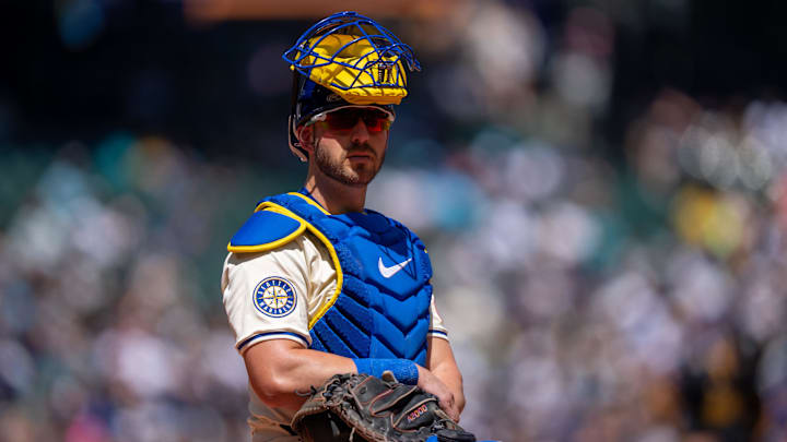 Jul 6, 2025; Seattle, Washington, USA; Seattle Mariners catcher Mitch Garver (18) is pictured during a game against the Pittsburgh Pirates at T-Mobile Park. Mandatory Credit: Stephen Brashear-Imagn Images Jul 6, 2025; Seattle, Washington, USA; Seattle Mariners catcher Mitch Garver (18) is pictured during a game against the Pittsburgh Pirates at T-Mobile Park. Mandatory Credit: Stephen Brashear-Imagn Images