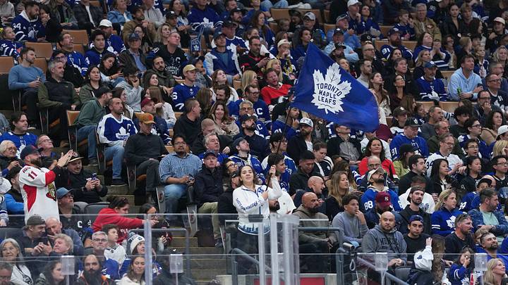 Oct 3, 2026; Toronto, Ontario, CAN;  A Toronto Maple Leafs staff member waves the flag against the Ottawa Senators during the third period at Scotiabank Arena.  Mandatory Credit: Nick Turchiaro-Imagn Images