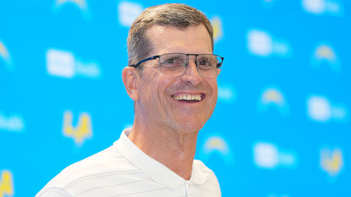 Los Angeles Chargers coach Jim Harbaugh during press conference at The Bolt. 
