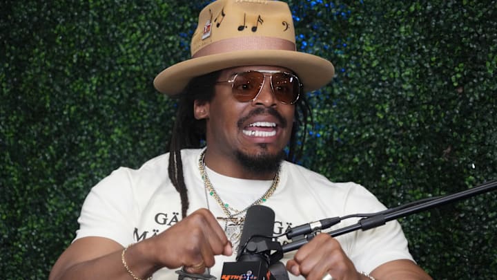 Cam Newton on Radio Row at the Super Bowl LIX media center. Cam Newton on Radio Row at the Super Bowl LIX media center.