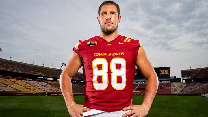 Defensive end Isaac Terrell stands for a photo during Iowa State Football media day at Jack Trice Stadium in Ames, Wednesday, August 19, 2026. Defensive end Isaac Terrell stands for a photo during Iowa State Football media day at Jack Trice Stadium in Ames, Wednesday, August 19, 2026.