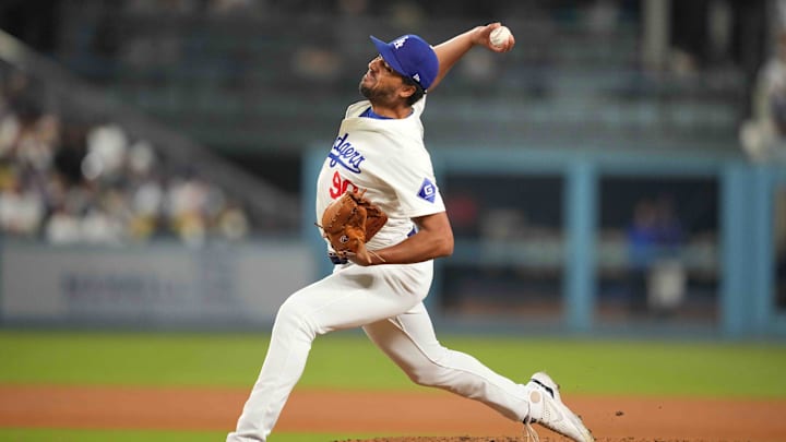 Jul 3, 2024; Los Angeles, California, USA; Los Angeles Dodgers pitcher Michael Petersen throws in the eighth inning against the Arizona Diamondbacks at Dodger Stadium. Mandatory Credit: Kirby Lee-Imagn Images Jul 3, 2024; Los Angeles, California, USA; Los Angeles Dodgers pitcher Michael Petersen throws in the eighth inning against the Arizona Diamondbacks at Dodger Stadium. Mandatory Credit: Kirby Lee-Imagn Images