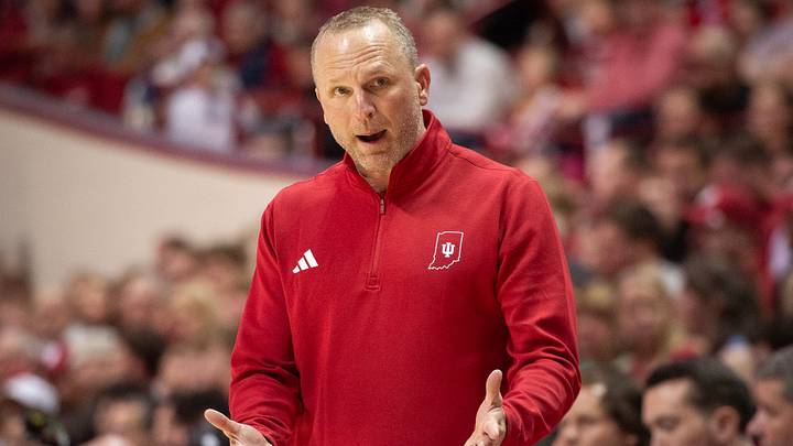 Indiana Head Coach Darian DeVries during the Indiana versus Minnesota men's basketball game at Simon Skjodt Assembly Hall on Wednesday, March 4, 2026. Indiana Head Coach Darian DeVries during the Indiana versus Minnesota men's basketball game at Simon Skjodt Assembly Hall on Wednesday, March 4, 2026.