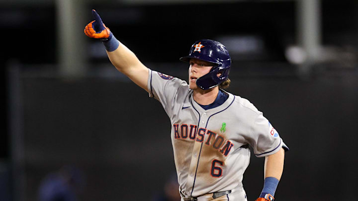 Houston Astros center fielder Jake Meyers (6) reacts after hitting a home run against the Tampa Bay Rays. Houston Astros center fielder Jake Meyers (6) reacts after hitting a home run against the Tampa Bay Rays.