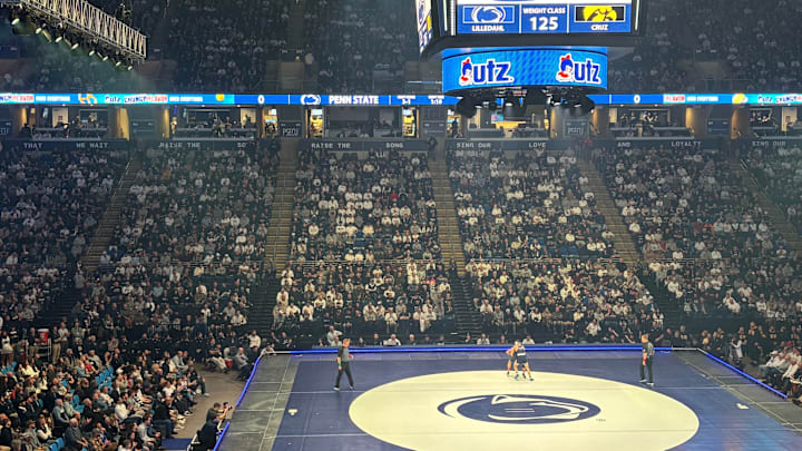 Penn State wrestles Iowa in a Big Ten match at the Bryce Jordan Center.