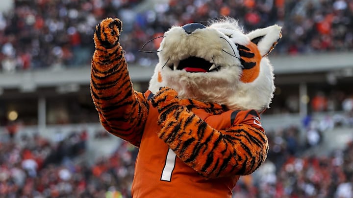Dec 4, 2022; Cincinnati, Ohio, USA; The Cincinnati Bengals mascot cheers during the first half against the Kansas City Chiefs at Paycor Stadium. Mandatory Credit: Katie Stratman-Imagn Images
