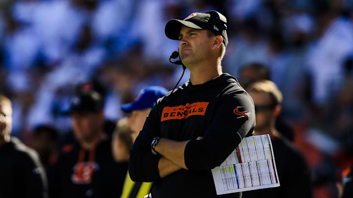 Oct 27, 2024; Cincinnati, Ohio, USA; Cincinnati Bengals head coach Zac Taylor during the first half against the Philadelphia Eagles at Paycor Stadium. Mandatory Credit: Katie Stratman-Imagn Images Oct 27, 2024; Cincinnati, Ohio, USA; Cincinnati Bengals head coach Zac Taylor during the first half against the Philadelphia Eagles at Paycor Stadium. Mandatory Credit: Katie Stratman-Imagn Images