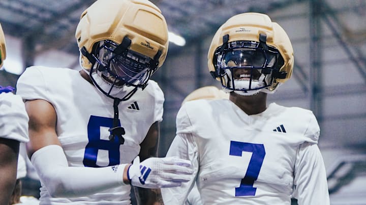 Tacario Davis (8) and Ephesians Prysock  (7) played together at Arizona and have been reunited as UW corners. 