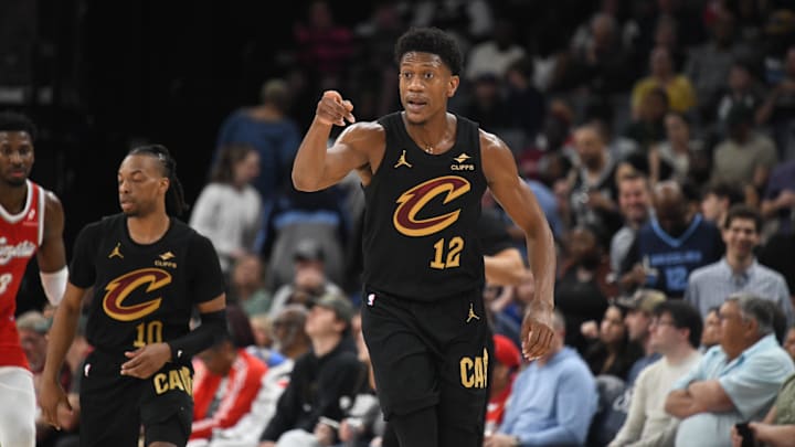 Mar 14, 2025; Memphis, Tennessee, USA; Cleveland Cavaliers small forward De'Andre Hunter (12) celebrates after making a three-pointer in the 1st quarter of the Cleveland Cavaliers vs. Memphis Grizzlies at FedExForum. Mandatory Credit: Matthew Smith-Imagn Images Mar 14, 2025; Memphis, Tennessee, USA; Cleveland Cavaliers small forward De'Andre Hunter (12) celebrates after making a three-pointer in the 1st quarter of the Cleveland Cavaliers vs. Memphis Grizzlies at FedExForum. Mandatory Credit: Matthew Smith-Imagn Images
