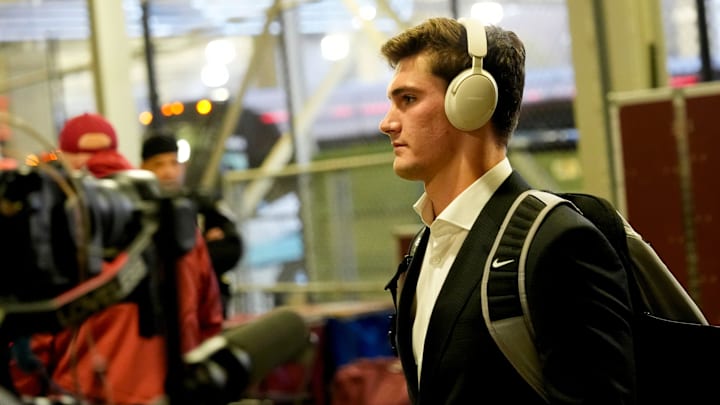 Nov 29, 2025; Auburn, Alabama, USA; Alabama quarterback Ty Simpson (15) enters Jordan-Hare Stadium ahead of the game with Auburn in the 2025 Iron Bowl. Mandatory Credit: Gary Cosby Jr.-Tuscaloosa News Nov 29, 2025; Auburn, Alabama, USA; Alabama quarterback Ty Simpson (15) enters Jordan-Hare Stadium ahead of the game with Auburn in the 2025 Iron Bowl. Mandatory Credit: Gary Cosby Jr.-Tuscaloosa News
