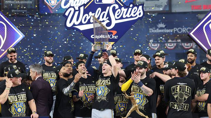 The Milwaukee Brewers celebrate winning the World Series