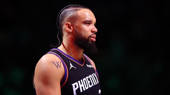 Dec 23, 2025; Phoenix, Arizona, USA; Phoenix Suns forward Dillon Brooks (3) against the Los Angeles Lakers in the first half at Mortgage Matchup Center. Mandatory Credit: Mark J. Rebilas-Imagn Images